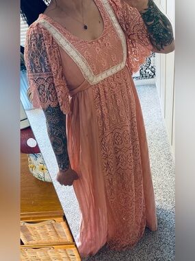 60’s/70’s Stunning Vintage Blush Prairie Cottagecore Romantic Maxi Dress